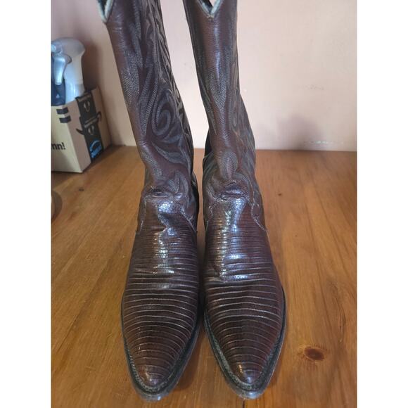 Justin Iguana Lizard And Leather Womens Cowboy Boots Chocolate Size 8B Roundtoe - Picture 2 of 7